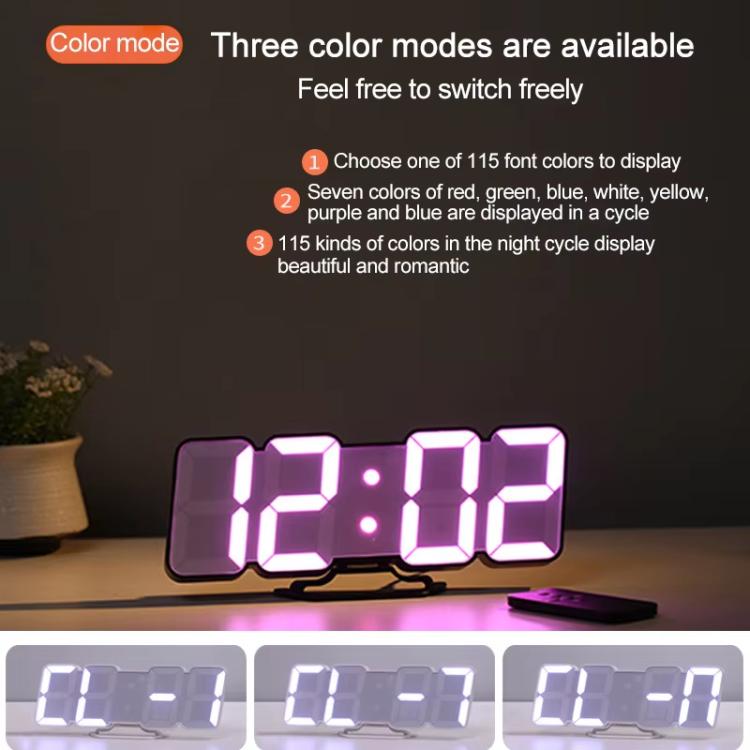 RGB Color Changing 3D Digital Clock With Voice Control, Adjustable Brightness, Temperature Display & Remote, Spec: Upgraded Humidity Black