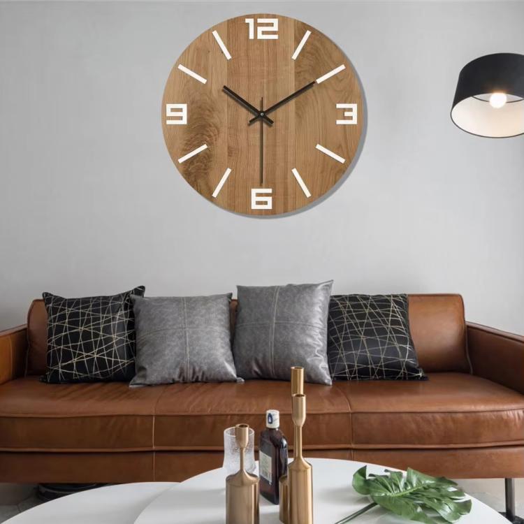 12-inch Imitation Wood Grain Texture Decorative Wall Clock Silent Quartz Clock Holiday Gift HR-CMW05