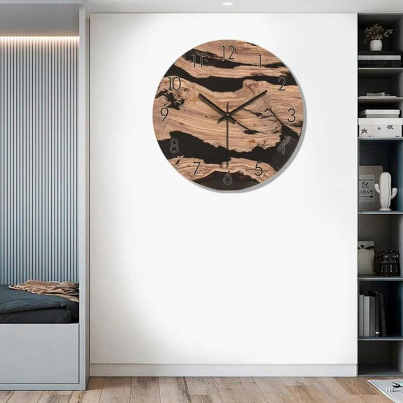 12-inch Imitation Wood Grain Texture Decorative Wall Clock Silent Quartz Clock Holiday Gift HR-CMW20