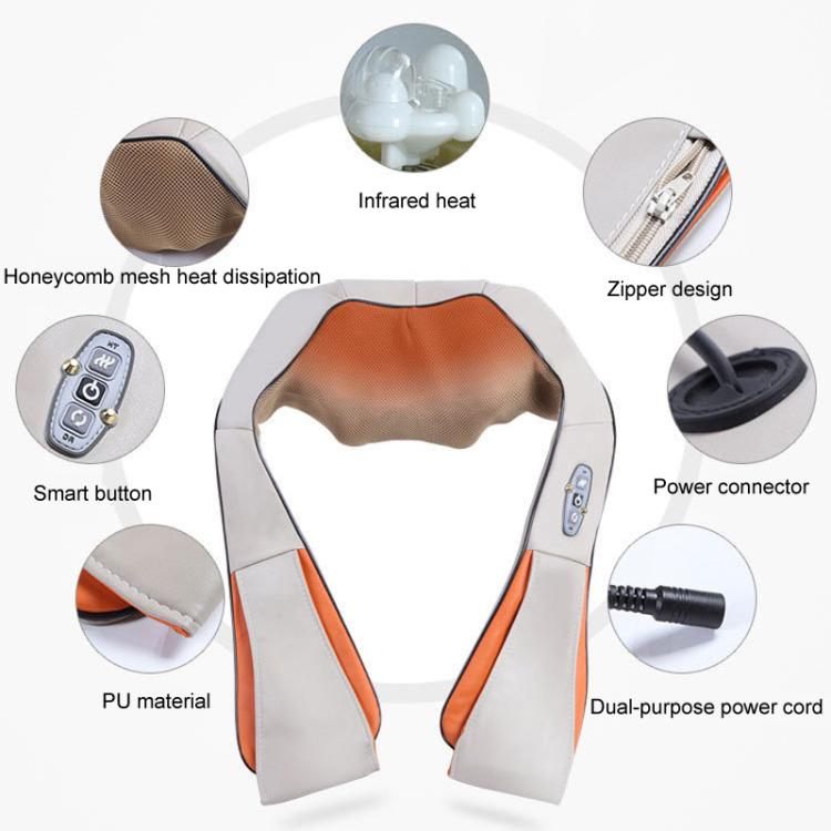 Car Household Massage Shawl Heated Shoulder And Cervical Massager EU Plug(Beige+Orange)