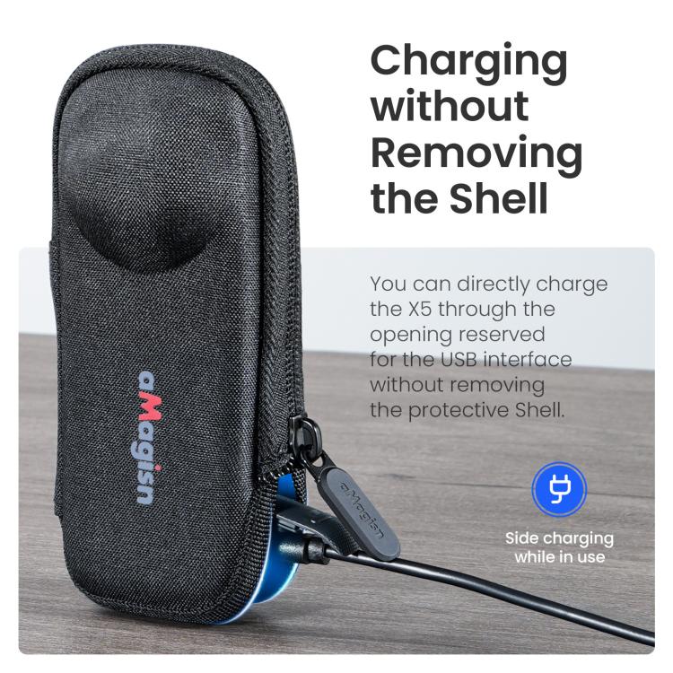 For Insta360 X5 Camera aMagisn Storage Bag Hard Shell Protective Case with Carabiner Clip