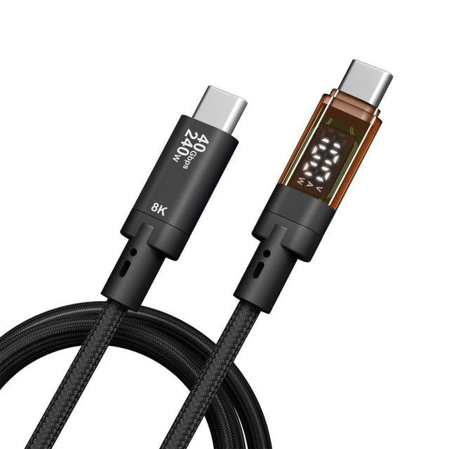 QGeeM USB4 Type-C PD 240W Fast Charging Cable With Digital Display, 40Gbps Data Transfer, 8K 60Hz Video Output For Laptop/Phone/Tablet 1m