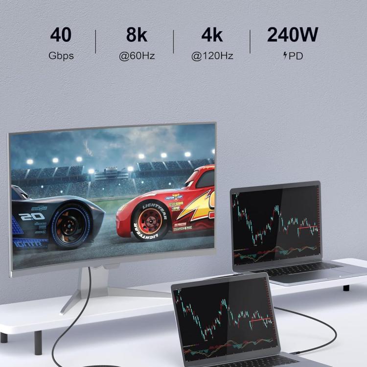 QGeeM USB4 Type-C PD 240W Fast Charging Cable With Digital Display, 40Gbps Data Transfer, 8K 60Hz Video Output For Laptop/Phone/Tablet 1m