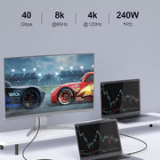 QGeeM USB4 Type-C PD 240W Fast Charging Cable With Digital Display, 40Gbps Data Transfer, 8K 60Hz Video Output For Laptop/Phone/Tablet 1m