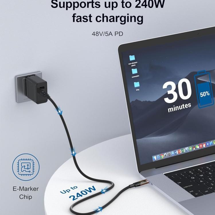 QGeeM USB4 Type-C PD 240W Fast Charging Cable With Digital Display, 40Gbps Data Transfer, 8K 60Hz Video Output For Laptop/Phone/Tablet 1m