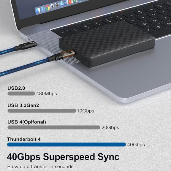 QGeeM USB4 Type-C PD 240W Fast Charging Cable With Digital Display, 40Gbps Data Transfer, 8K 60Hz Video Output For Laptop/Phone/Tablet 1m