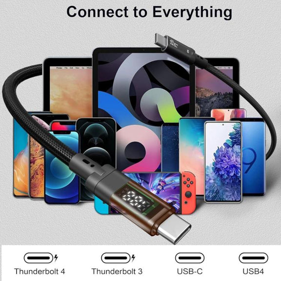 QGeeM USB4 Type-C PD 240W Fast Charging Cable With Digital Display, 40Gbps Data Transfer, 8K 60Hz Video Output For Laptop/Phone/Tablet 1m