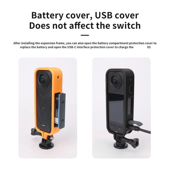 For Insta360 X5 360 Camera CQT Expandable Protective Cage Shockproof Case Horizontal Orange
