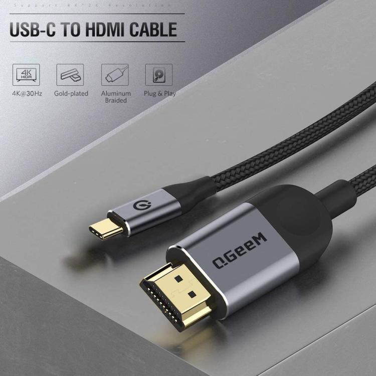 QGeeM USB-C/Type-C To HDMI Cable 4K 30Hz For Screen Mirroring & Extended Display, Cable Length: 1.2m
