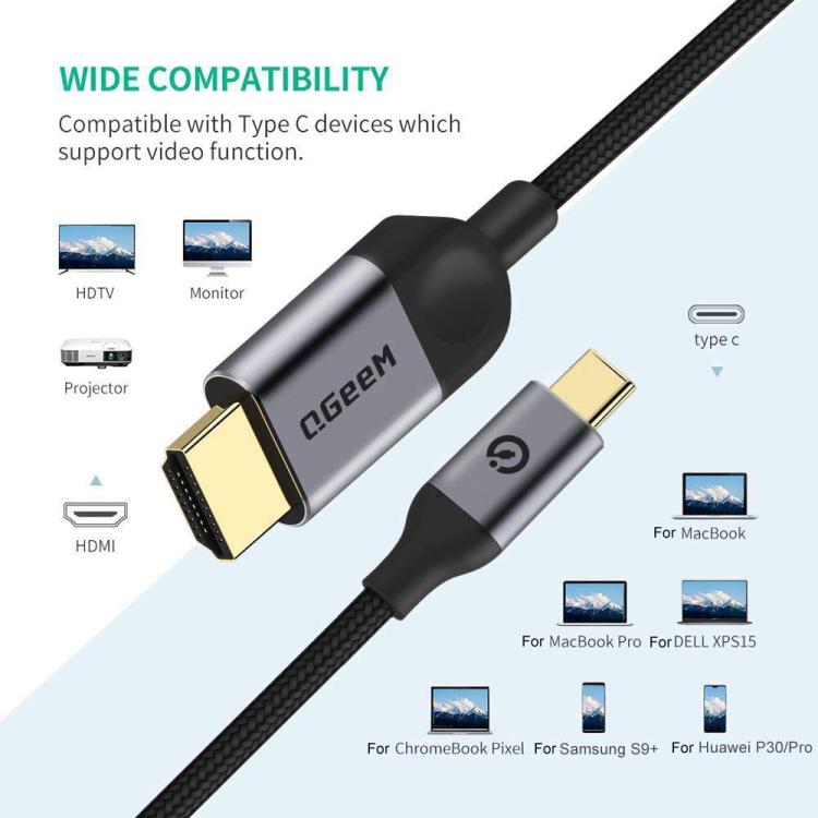 QGeeM USB-C/Type-C To HDMI Cable 4K 30Hz For Screen Mirroring & Extended Display, Cable Length: 1.2m