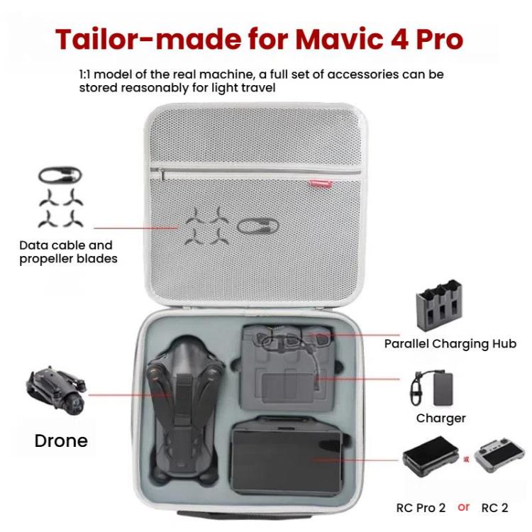 For DJI Mavic 4 Pro Fly More Combo / Creator Combo Carrying Case Durable PU Crossbody Shoulder Bag(Gray)