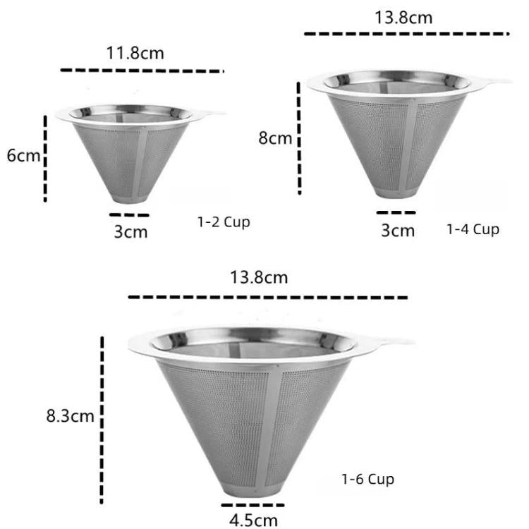 304 Stainless Steel Coffee Filter Reusable Mesh for Pour Over/Drip Coffee Maker, Spec:  2-4 Cups