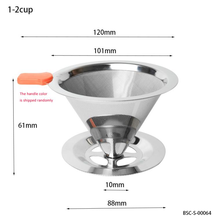 V60 Stainless Steel Coffee Filter with Base for Pour Over Brewing, Spec: 1-2 Cups 300-mesh