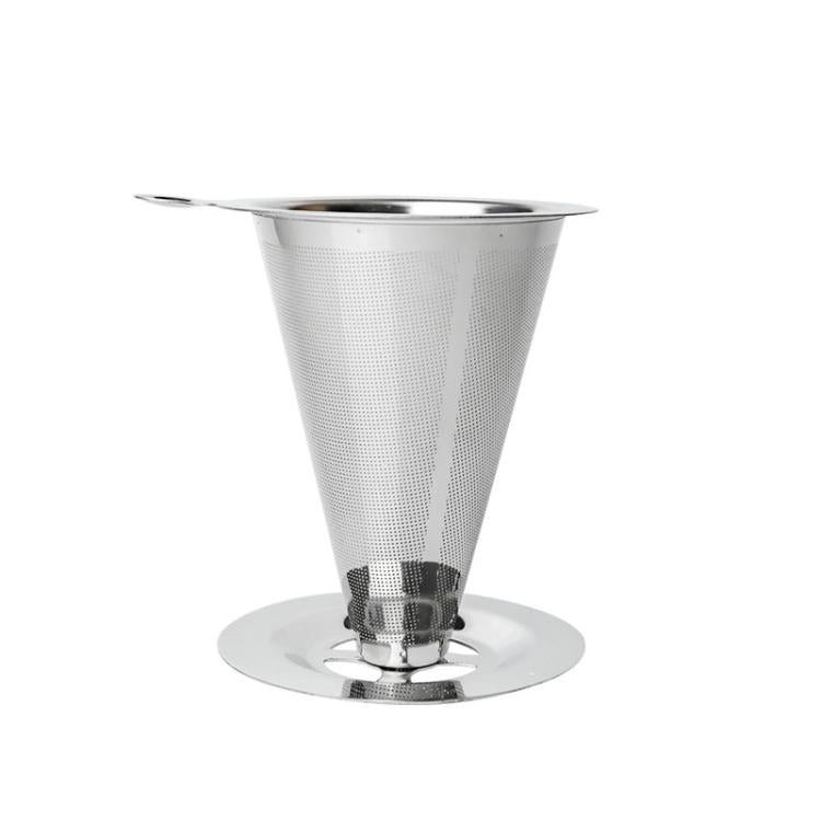 V60 Stainless Steel Coffee Filter with Base for Pour Over Brewing, Spec: 1-3 Cups  300-mesh