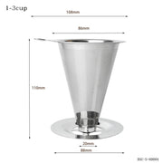 V60 Stainless Steel Coffee Filter with Base for Pour Over Brewing, Spec: 1-3 Cups  300-mesh