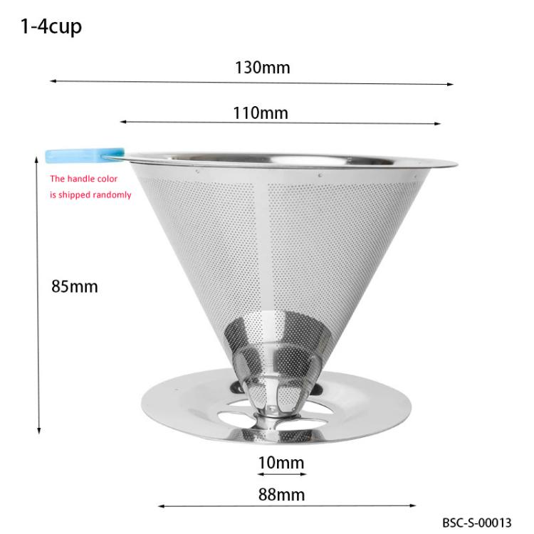 V60 Stainless Steel Coffee Filter with Base for Pour Over Brewing, Spec: 1-4 Cups 300-mesh