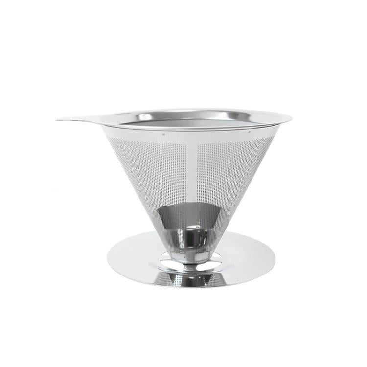 V60 Stainless Steel Coffee Filter with Base for Pour Over Brewing, Spec: 1-4 Cups 600-mesh