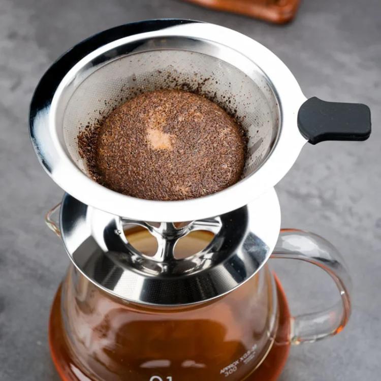V60 Stainless Steel Coffee Filter with Base for Pour Over Brewing, Spec: 1-8 Cups 300-mesh
