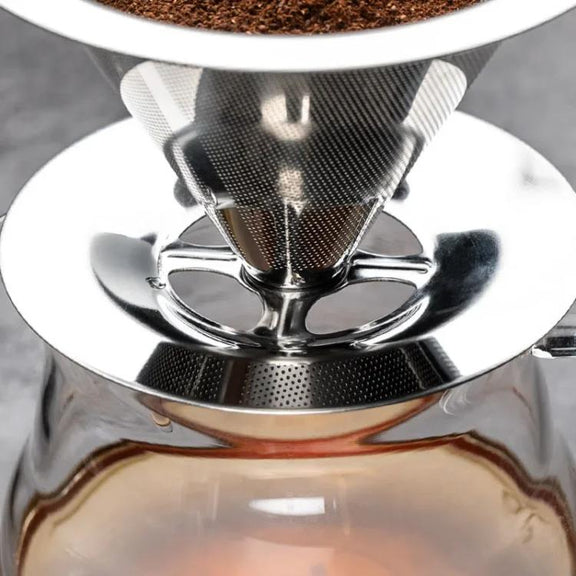 V60 Stainless Steel Coffee Filter with Base for Pour Over Brewing, Spec: 1-3 Cups  300-mesh