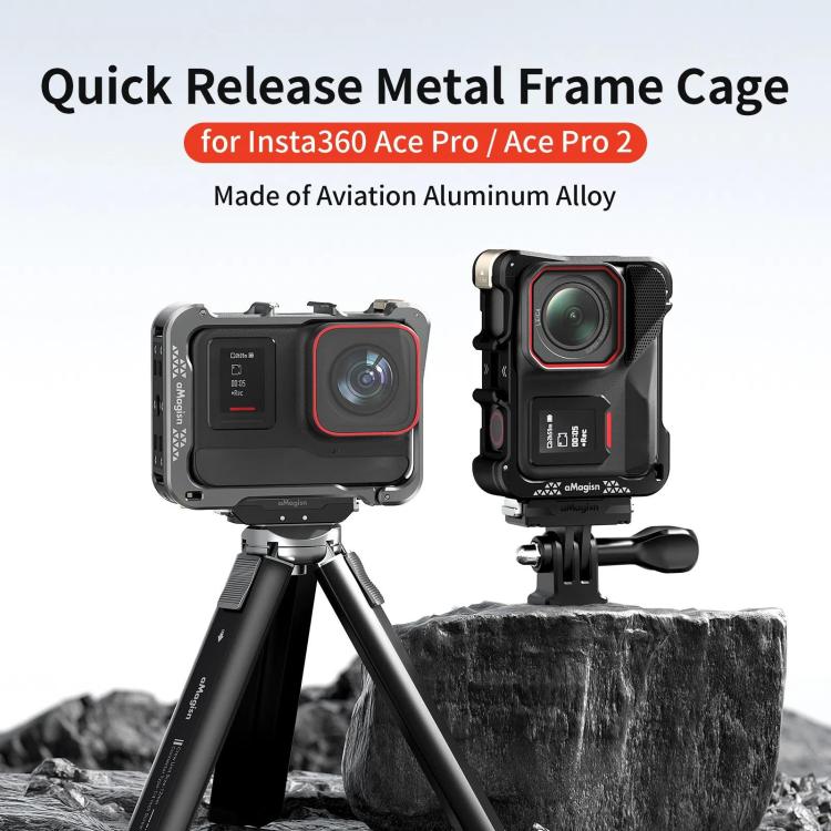 For Insta360 Ace Pro 2 / Ace Pro Camera AMagisn Quick Release Metal Cage Horizontal & Vertical Shooting Protective Frame(Black)