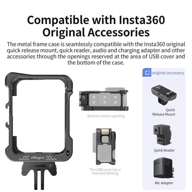 For Insta360 Ace Pro 2 / Ace Pro Camera AMagisn Quick Release Metal Cage Horizontal & Vertical Shooting Protective Frame(Black)