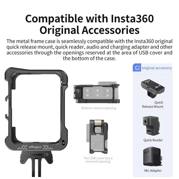 For Insta360 Ace Pro 2 / Ace Pro Camera AMagisn Quick Release Metal Cage Horizontal & Vertical Shooting Protective Frame(Black)