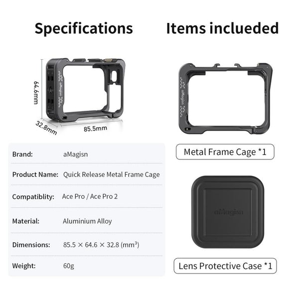 For Insta360 Ace Pro 2 / Ace Pro Camera AMagisn Quick Release Metal Cage Horizontal & Vertical Shooting Protective Frame(Black)