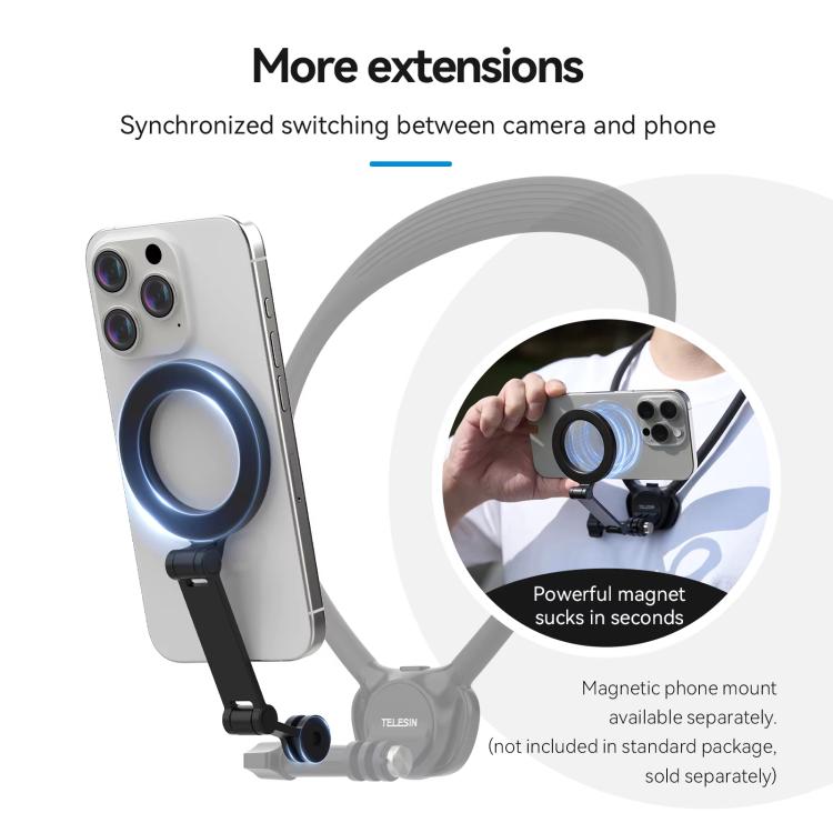 TELESIN Action Camera Neck Holder SE2.0 POV Perspective Bracket With Adjustable Chest Strap(Gray)