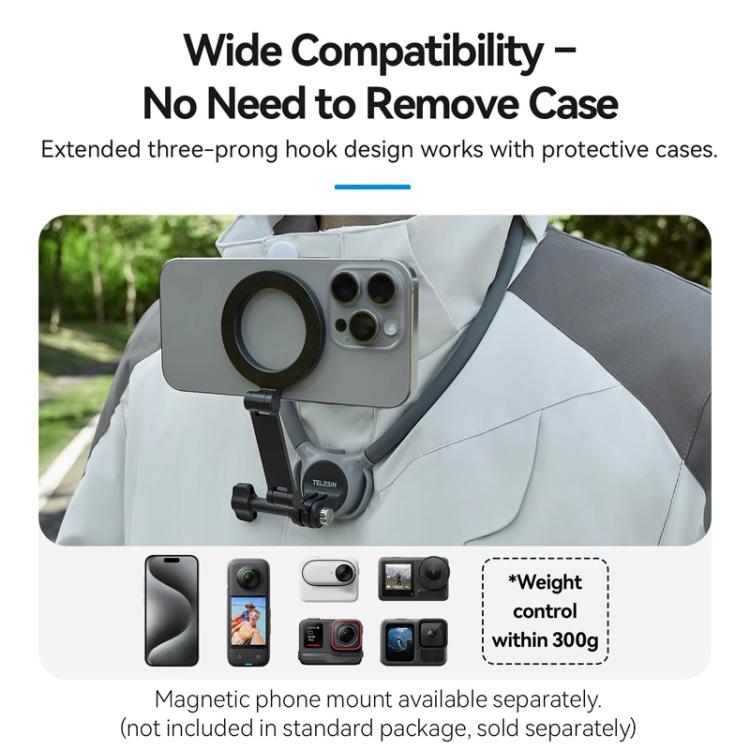 TELESIN Action Camera Neck Holder SE2.0 POV Perspective Bracket With Adjustable Chest Strap(Gray)