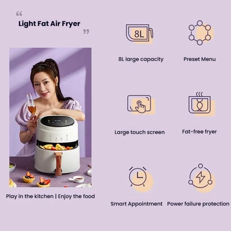 8L Air Fryer Household Multi-Function Large Capacity Oil-Free Electric Fryer, Color: White US Plug