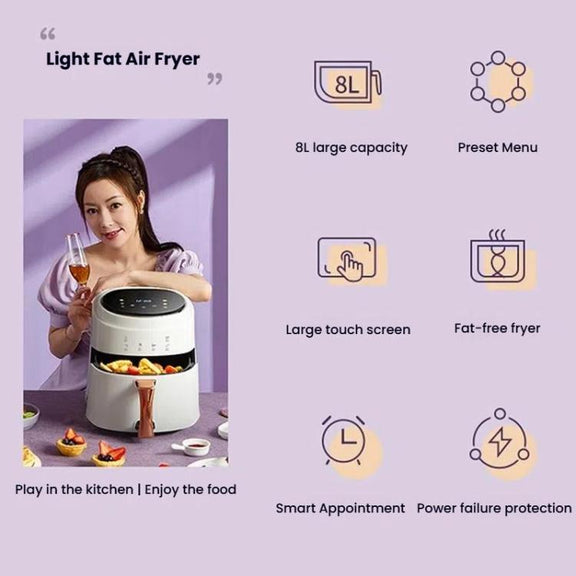8L Air Fryer Household Multi-Function Large Capacity Oil-Free Electric Fryer, Color: White US Plug