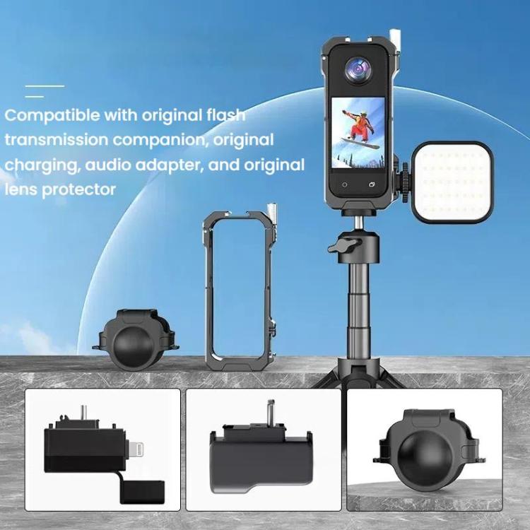 For Insta360 X3 HEPAIL AC62 Metal Rabbit Cage Magnetic Suction Horizontal Vertical Protective Frame