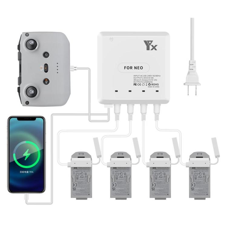 For DJI Neo Drone YX 4-port Battery Charger Charging Hub EU Plug