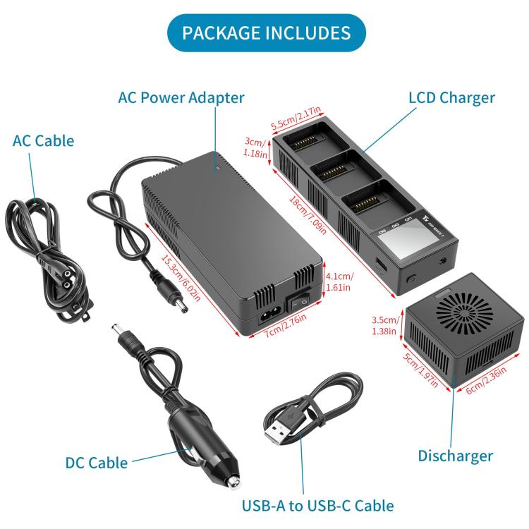 For DJI Mavic 3 YX Battery Charger Discharger Hub 3-in-1 Smart Charging Station With Color Screen EU Plug