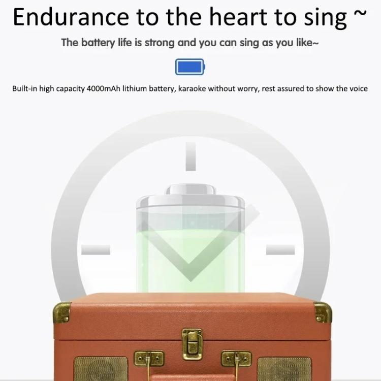 SDRD Wooden Box Karaoke Machine With Wireless Dual Mics All-In-One Speaker System Supports U Disk/TF Card(Brown)