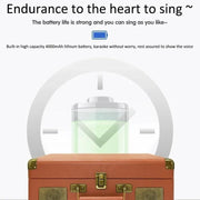 SDRD Wooden Box Karaoke Machine With Wireless Dual Mics All-In-One Speaker System Supports U Disk/TF Card(Brown)
