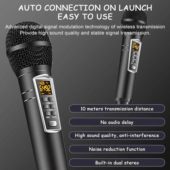 SDRD Wooden Box Karaoke Machine With Wireless Dual Mics All-In-One Speaker System Supports U Disk/TF Card(Black)