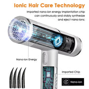 T-Shaped Hair Dryer with Smart Inverter Technology High-Power Blow Dryer for Home & Salon Use US Plug(White)