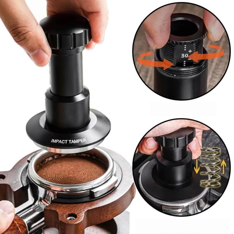 53mm Adjustable Impact Coffee Tamper with Threaded Base Spring-Loaded Espresso Tamper Tool