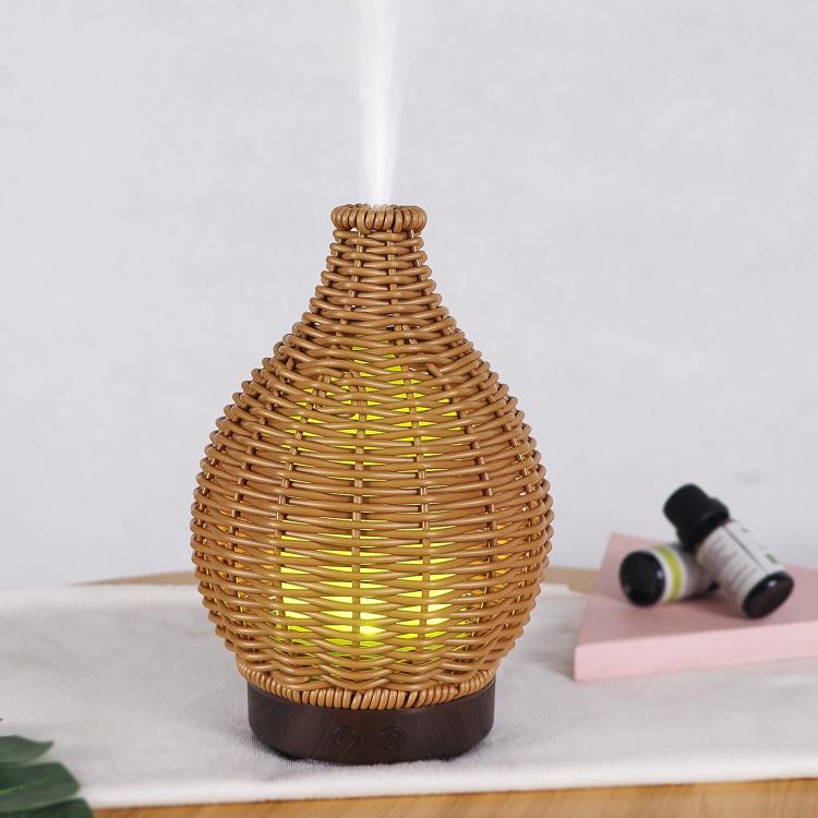5V USB 100ML Hollow Rattan Ultrasonic Humidifier & Aromatherapy Diffuser with 7-Color LED Lights(White)