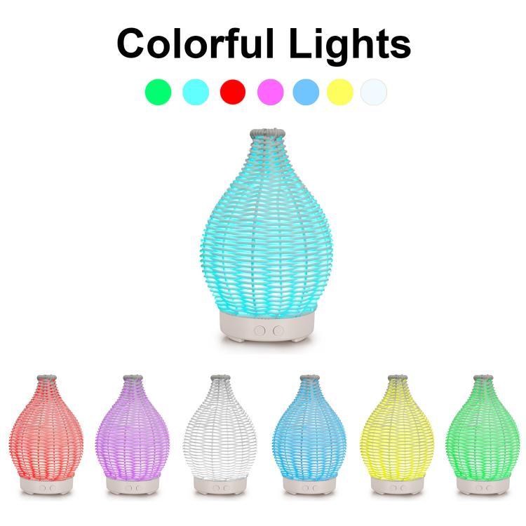 24V EU Plug 100ML Hollow Rattan Ultrasonic Humidifier & Aromatherapy Diffuser with 7-Color LED Lights(White)