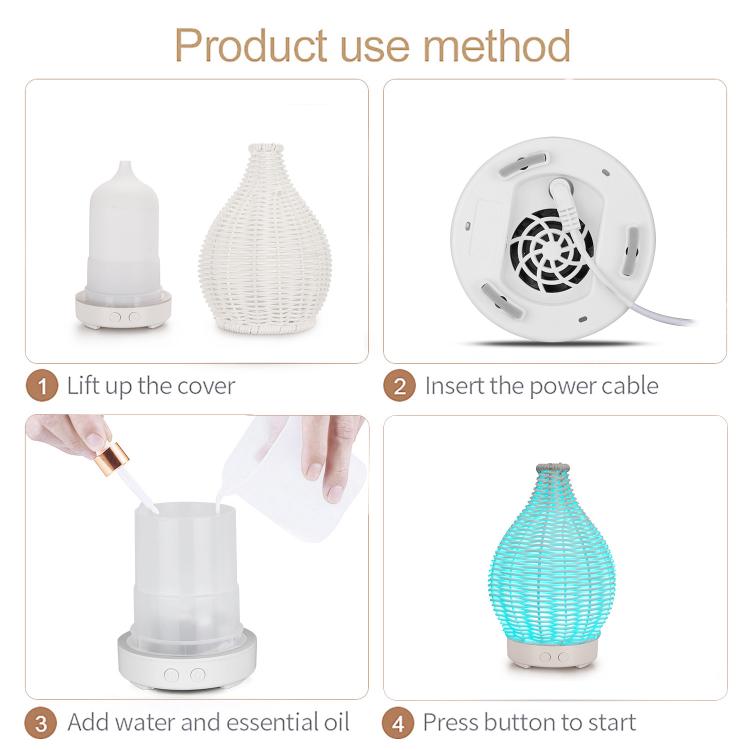 5V USB 100ML Hollow Rattan Ultrasonic Humidifier & Aromatherapy Diffuser with 7-Color LED Lights(Black)