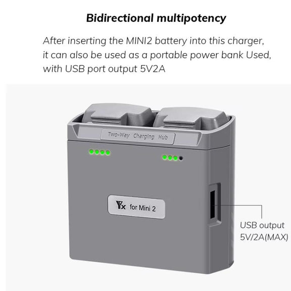 For DJI Mini 2 SE/Mini 2/Mini 4K YX Charger 2-way Battery Charging Hub(Gray)