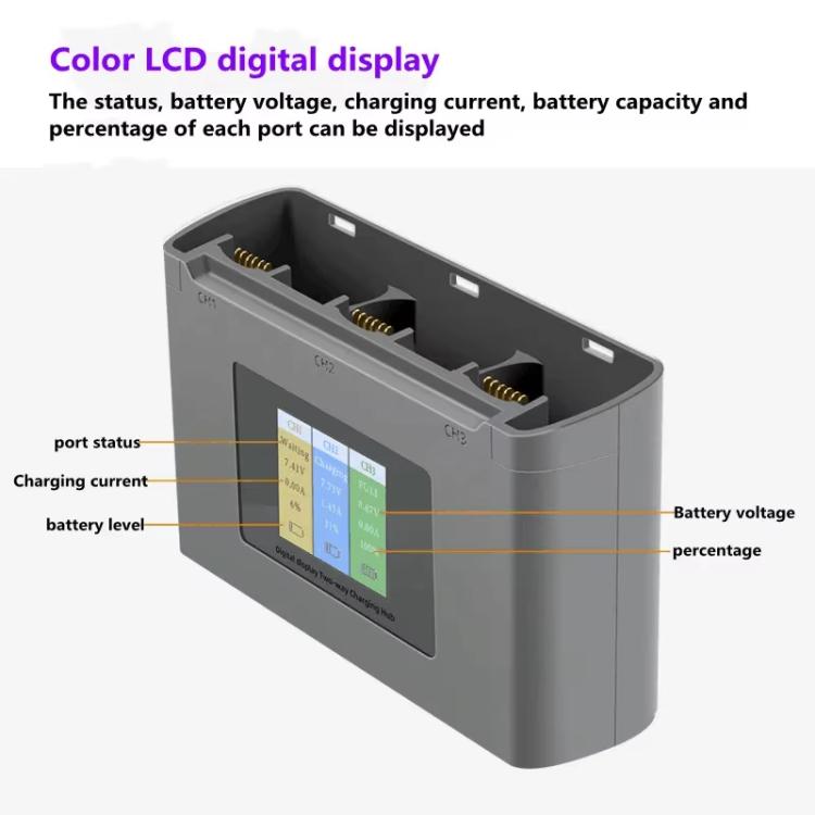 For DJI Mini 2 SE/Mini 2/Mini 4K YX 3-way Battery Charging Hub With Color Screen(Gray)