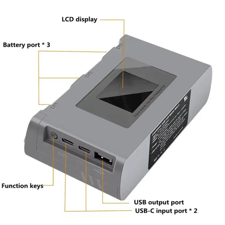 For DJI Mini 2 SE/Mini 2/Mini 4K YX 3-way Battery Charging Hub With Color Screen(Gray)