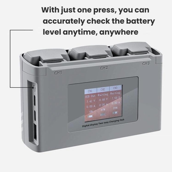 For DJI Mini 2 SE/Mini 2/Mini 4K YX 3-way Battery Charging Hub With Color Screen(Gray)