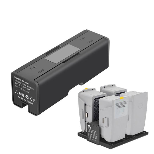 For DJI Mavic Air 2 YX Battery Charger Hub With LCD Display 4-Slot Intelligent Charging Station(Black)