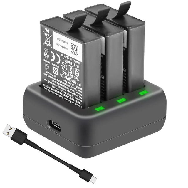 For DJI Osmo Action 4/Action 3 YX 3-Slot Battery Charger Hub Compact Charging Station(Black)