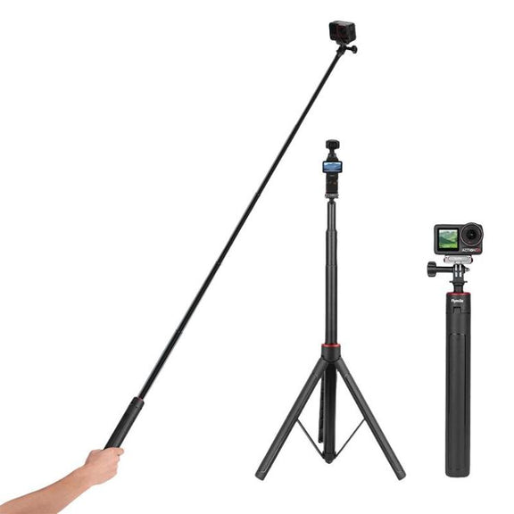 Flymile 1.4m Extendable Selfie Stick Tripod For Action Cameras One-Button Quick Setup Monopod With Wide-Angle View