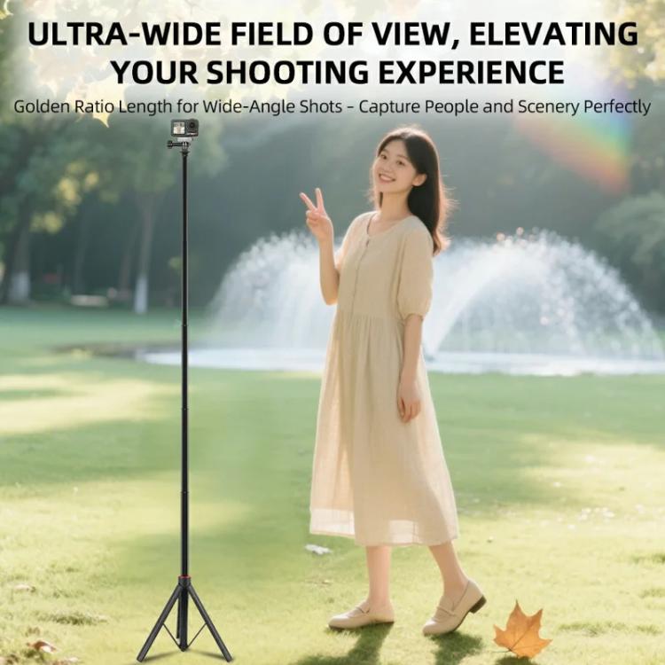 Flymile 1.6m Extendable Selfie Stick Tripod For Action Cameras One-Button Quick Setup Monopod With Wide-Angle View